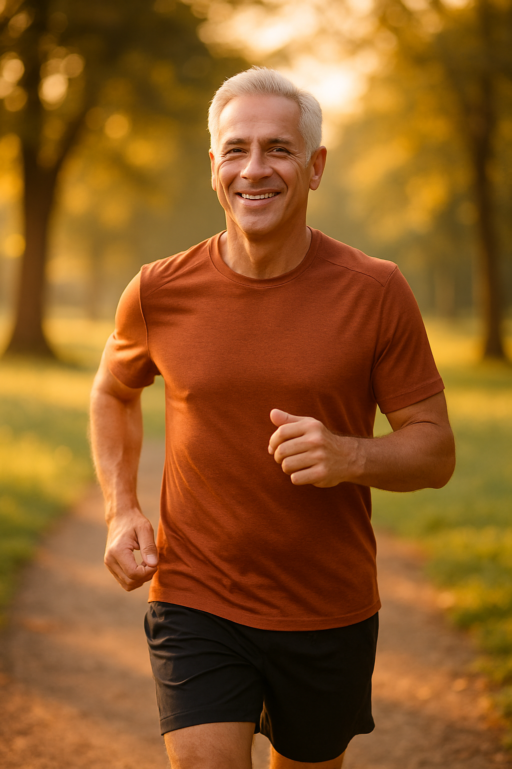 Active senior running enjoying improved energy